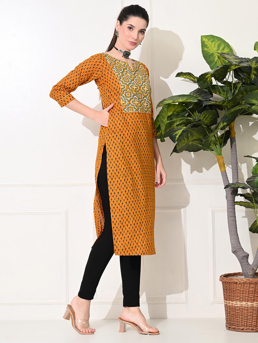 women three quarter sleeve straight kurta - 21692027 - Standard Image - 1