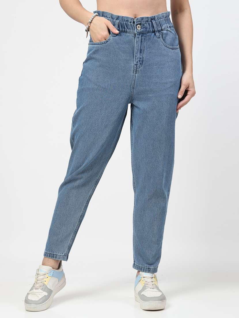 women mid rise plain jeans