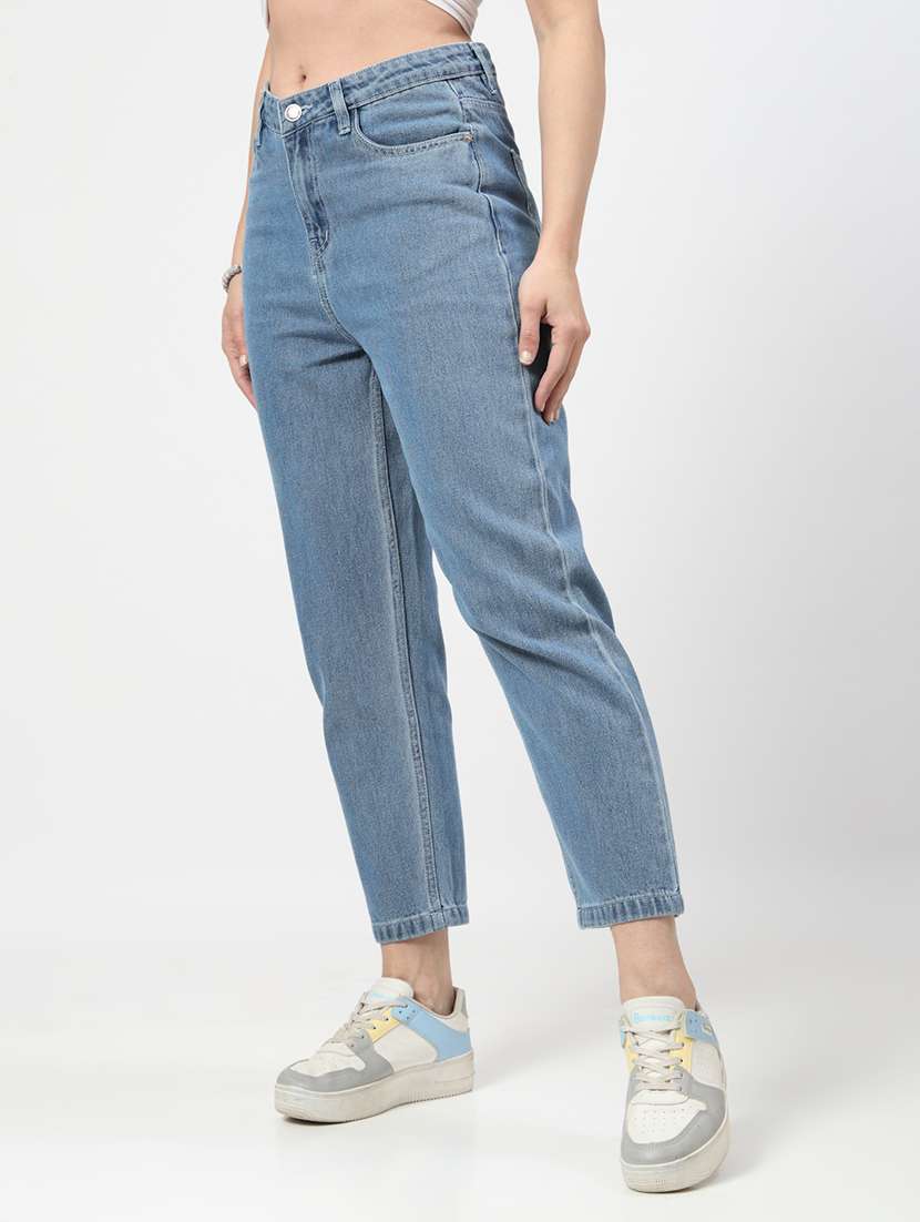 women mid rise straight fit plain jeans - 21692084 -  Standard Image - 1