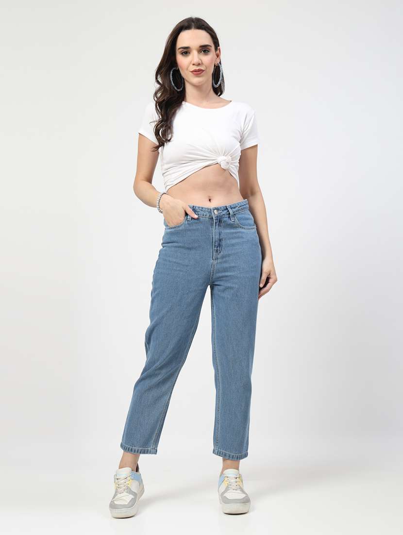 women mid rise straight fit plain jeans - 21692084 -  Standard Image - 4