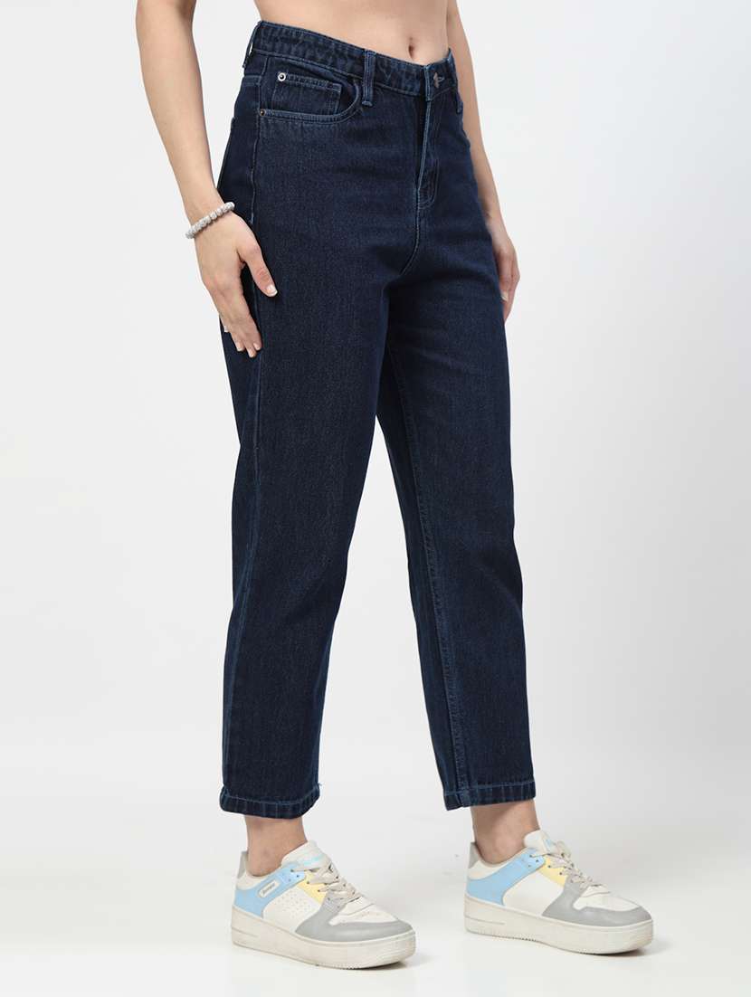 women mid rise straight fit plain jeans - 21692087 -  Standard Image - 1