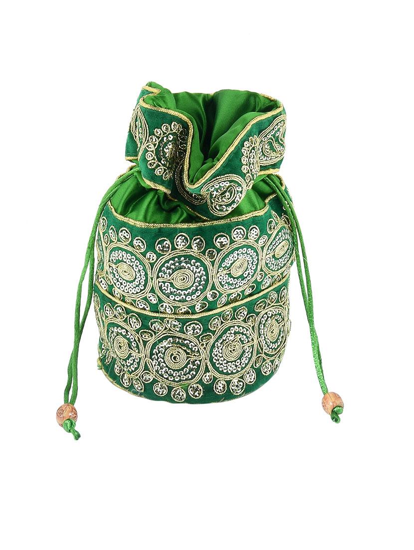 women green embroidered potli - 21692092 - Zoom Image - 0