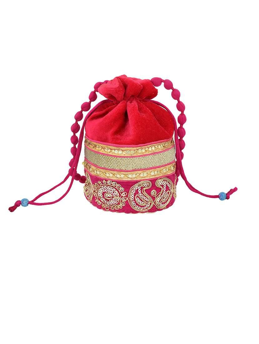 women red embroidered potli