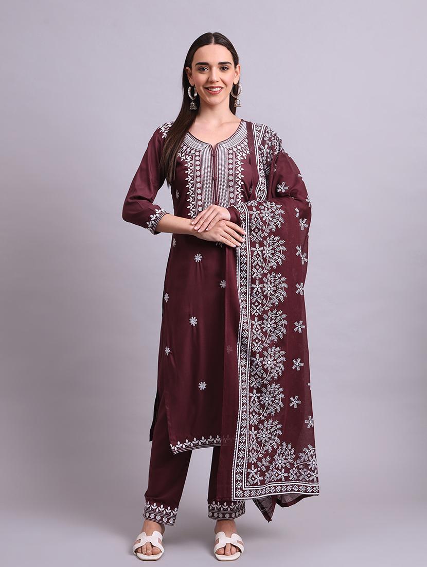 women three quarter sleeve kurta pant with dupatta set - 21692102 - Zoom Image - 0
