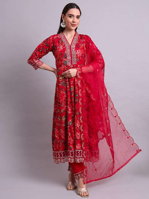 women three quarter sleeve kurta pant with dupatta set - 21692112 - Standard Image - 0