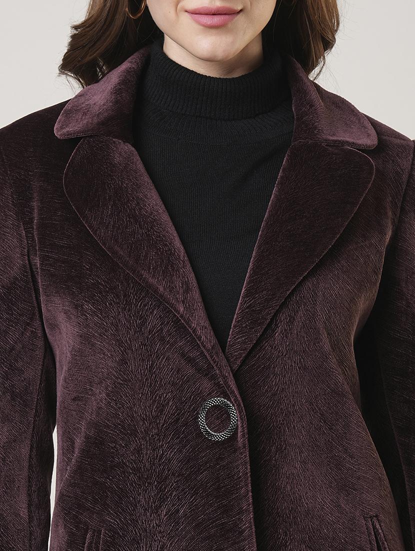 women lapel neck solid regular coat - 21692153 - Standard Image - 4