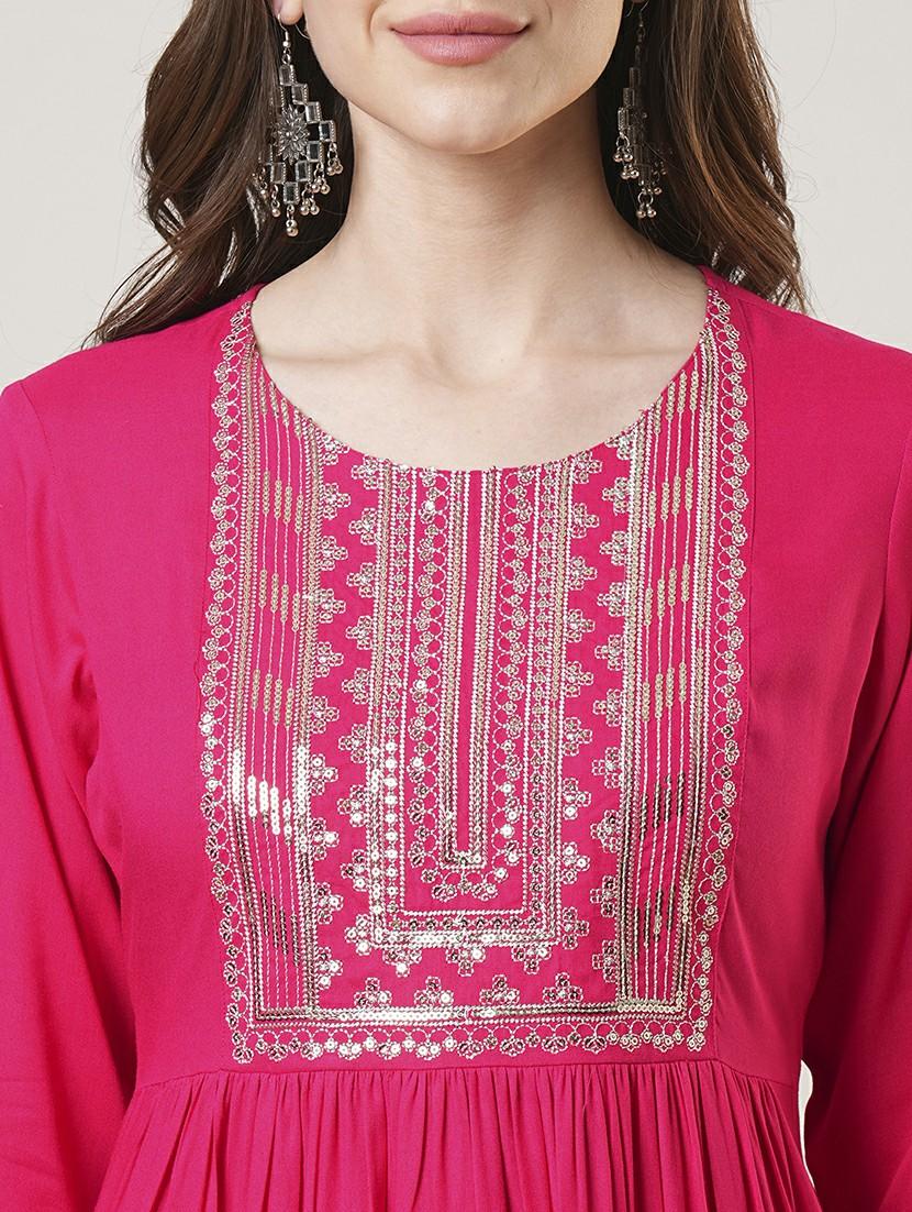 women pink three quarter sleeve kurta pant set - 21692154 - Standard Image - 4