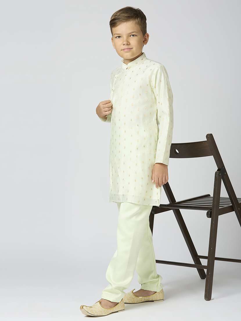 boys solid with work long sleeve kurta set  - 21692223 -  Standard Image - 4