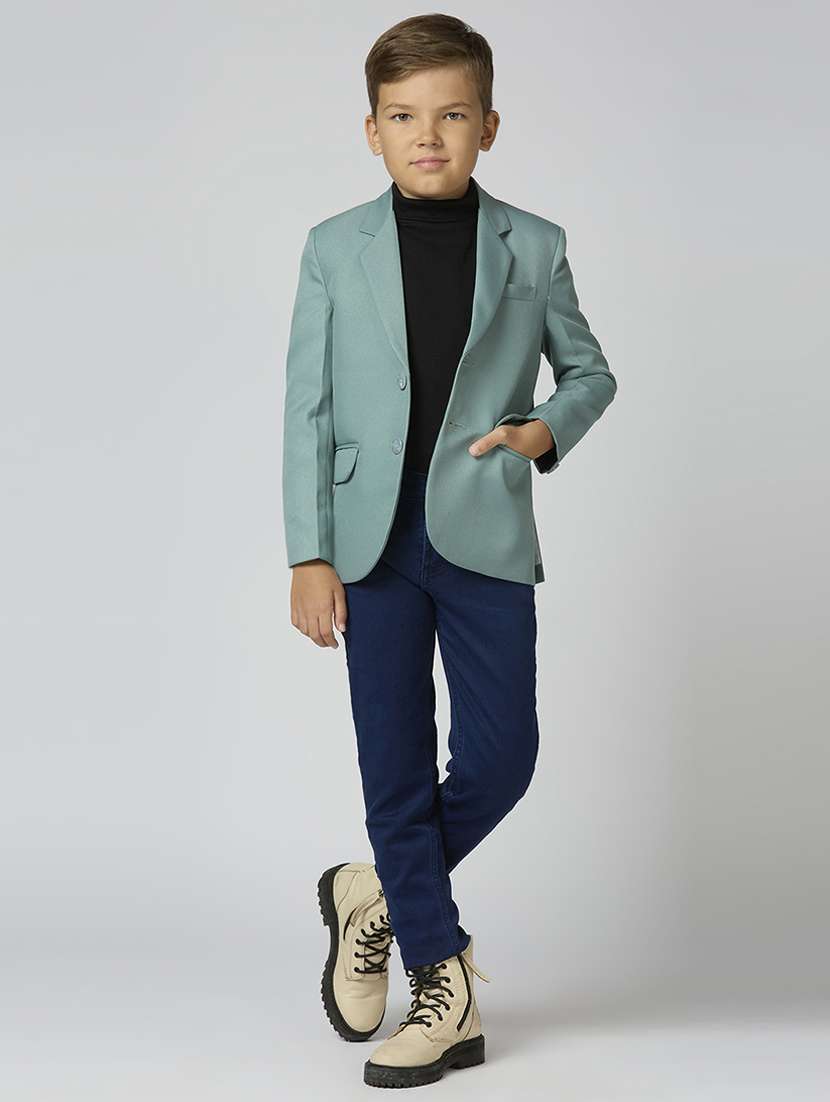 boys lapel neck solid blazer coat - 21692251 -  Standard Image - 4