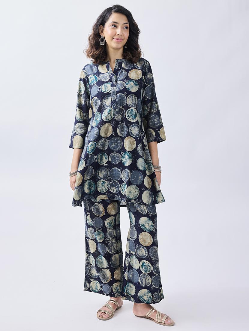 women navy blue geometric ethnic co-ord set - 21692290 -  Standard Image - 1