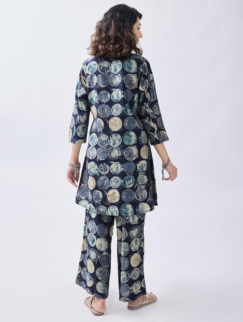 women navy blue geometric ethnic co-ord set - 21692290 - Standard Image - 4