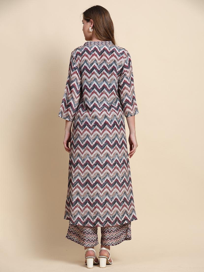 women chevron printed kurta palazzo co-ord sets - 21692300 - Standard Image - 4