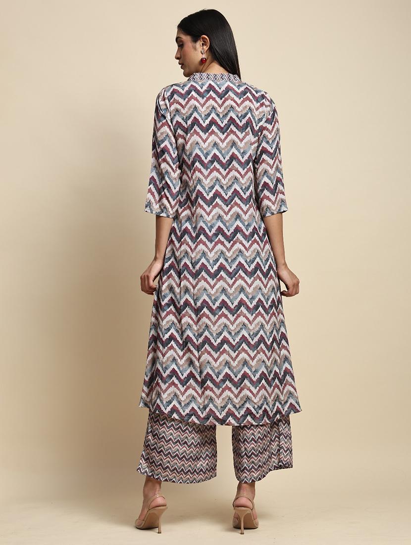 women chevron printed kurta palazzo co-ord sets - 21692301 - Standard Image - 4