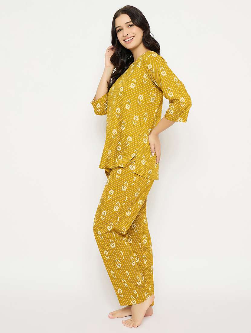 yellow rayon pyjama set nightwear - 21692350 -  Standard Image - 1