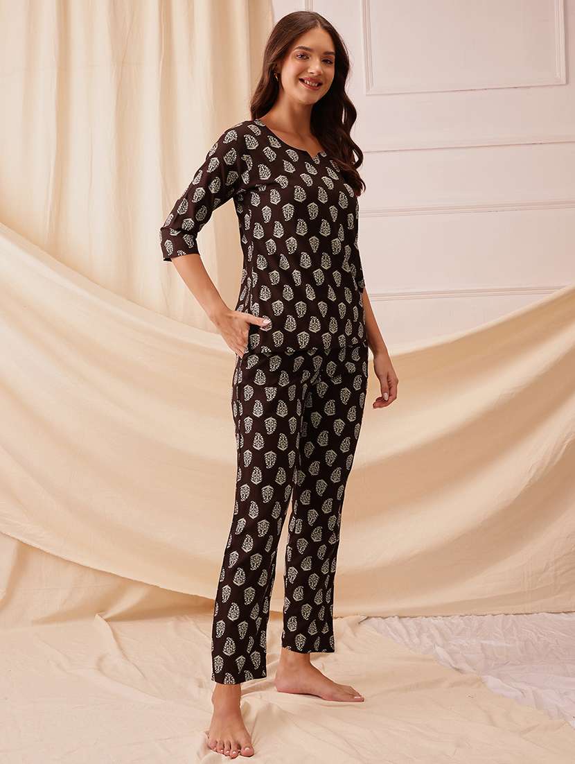 women printed three quarter sleeve nightwear set - 21692351 -  Standard Image - 1