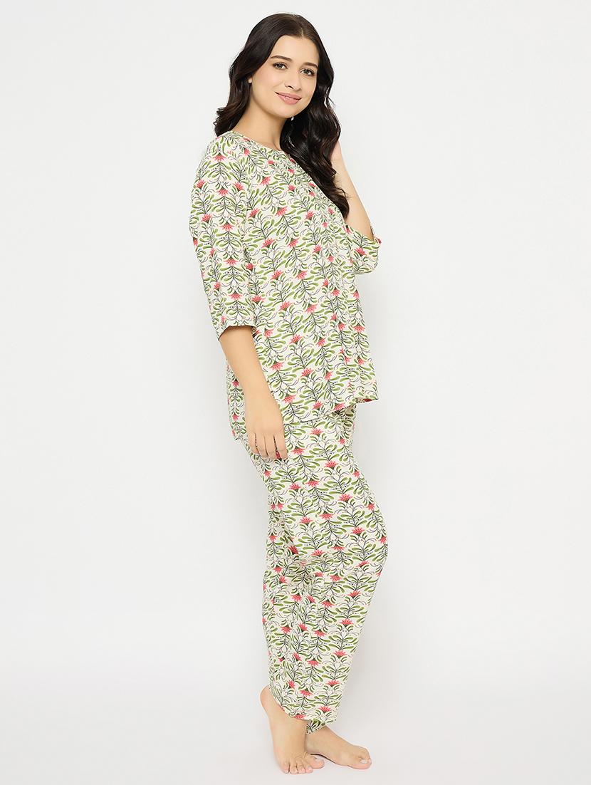 women printed three quarter sleeve nightwear set - 21692355 -  Standard Image - 1