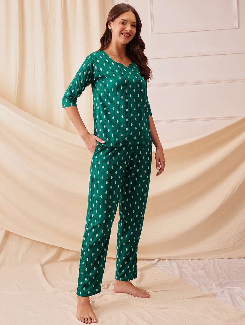 women printed three quarter sleeve nightwear set - 21692360 -  Standard Image - 1