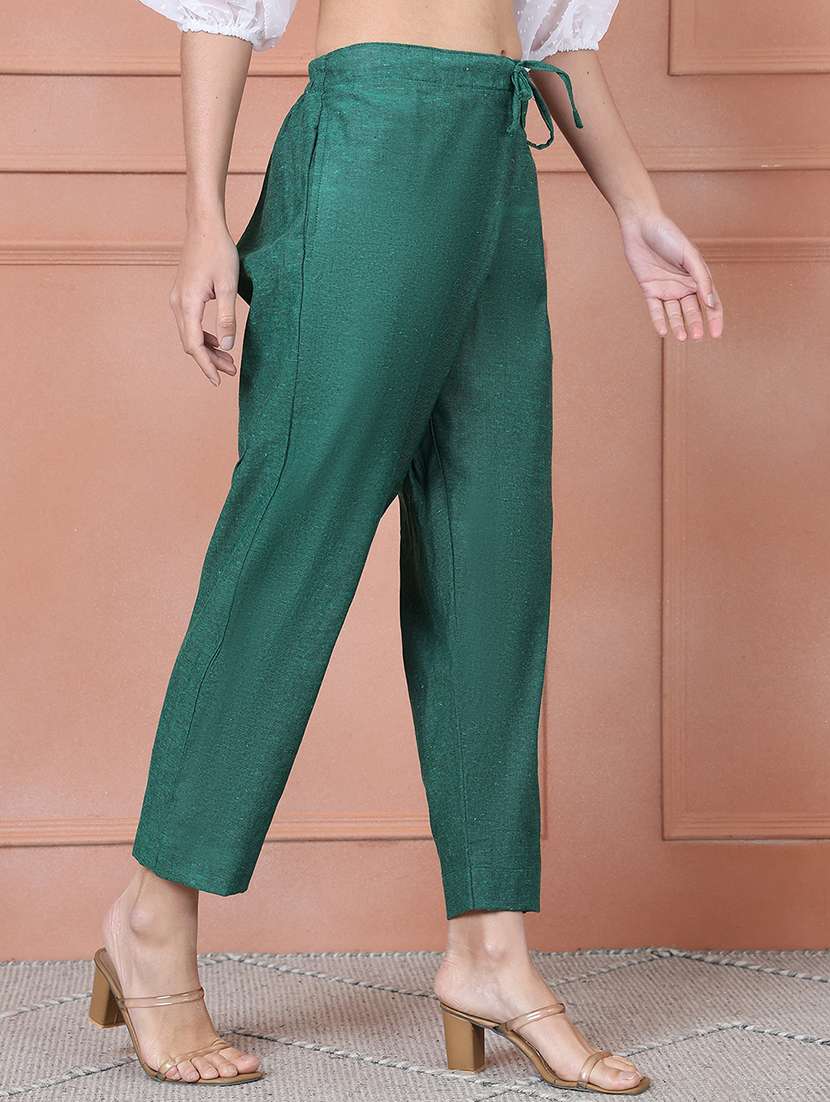 women green solid mid rise tailored pant - 21692455 -  Standard Image - 1