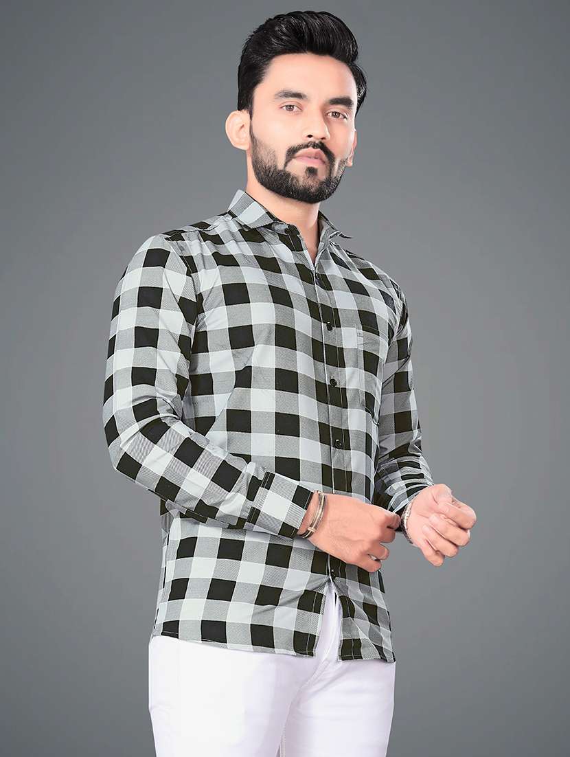 men long sleeves checkered casual shirt - 21692537 -  Standard Image - 1