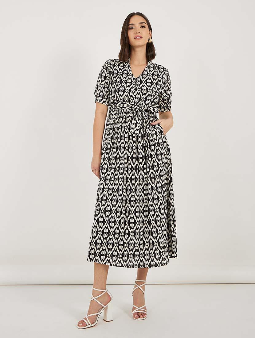 women printed mandarin neck a-line dress - 21692538 -  Standard Image - 1