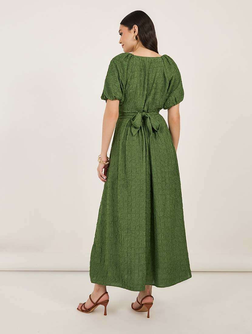 women solid puff sleeves fit & flare dress - 21692546 -  Standard Image - 4