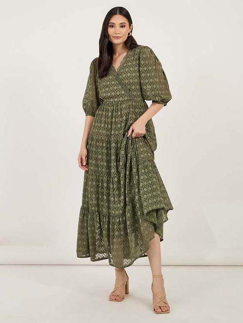 women self designed puff sleeves tiered dress - 21692549 - Standard Image - 0