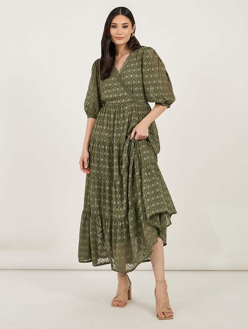 women self designed puff sleeves tiered dress - 21692549 - Zoom Image - 0