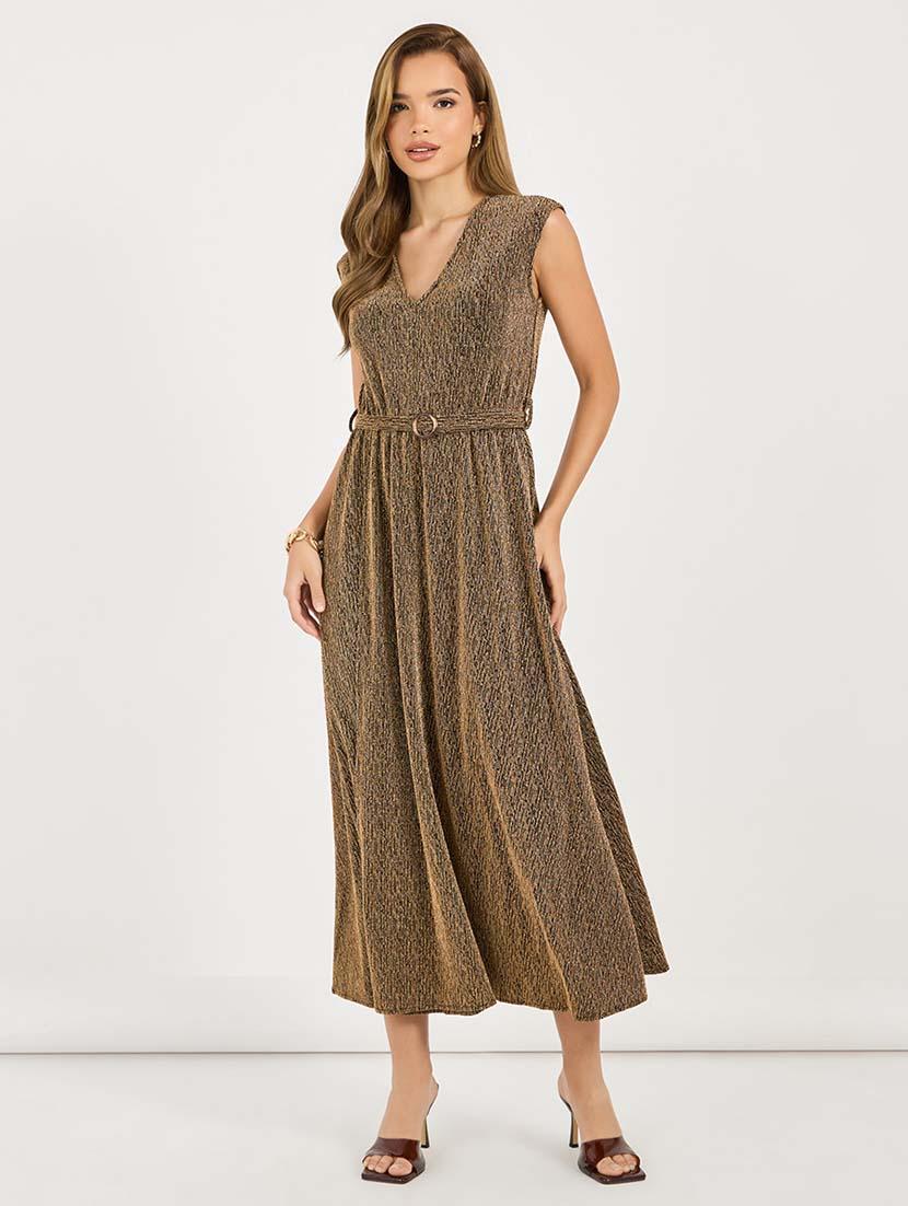women self designed sleeveless belted dress - 21692550 -  Standard Image - 1