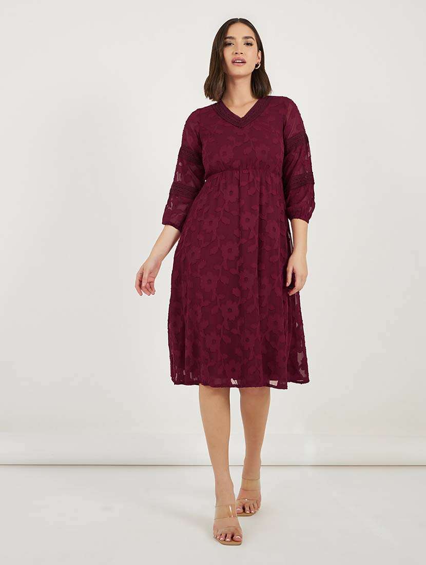 women slef designed puff sleeves a-line dress - 21692556 - Standard Image - 1