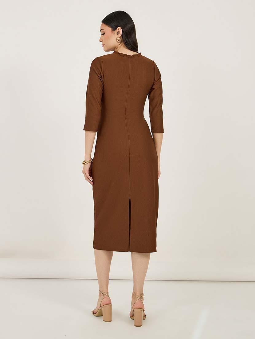 women solid ruched detailed sheath dress - 21692558 - Standard Image - 1