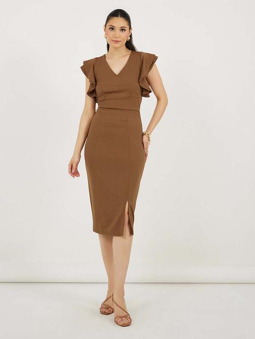 women solid flute sleeves bodycon dress - 21692560 - Standard Image - 0