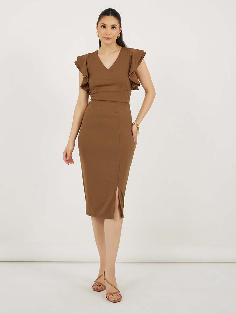 women solid flute sleeves bodycon dress - 21692560 - Zoom Image - 0