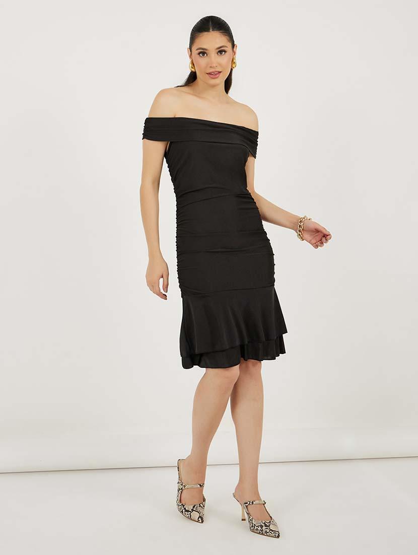 women solid off shoulder tiered dress - 21692564 - Standard Image - 1