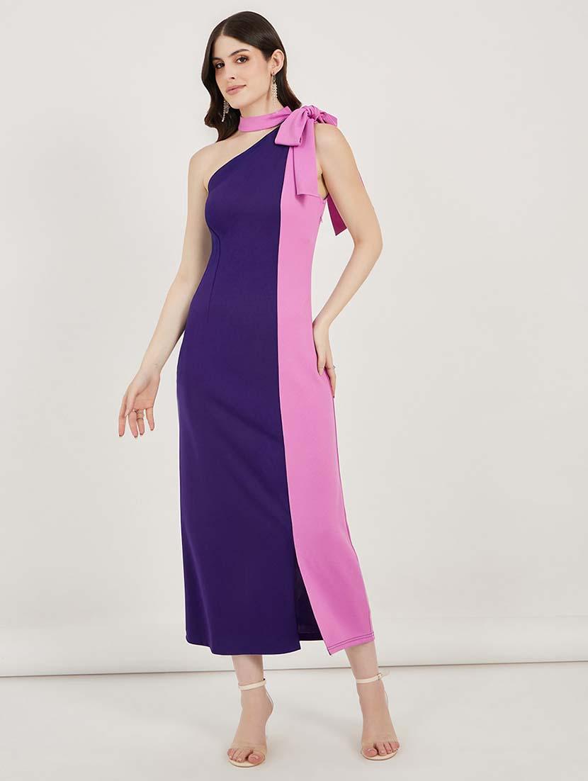 women ccolor blocked single shoulder sheath dress - 21692566 - Zoom Image - 0
