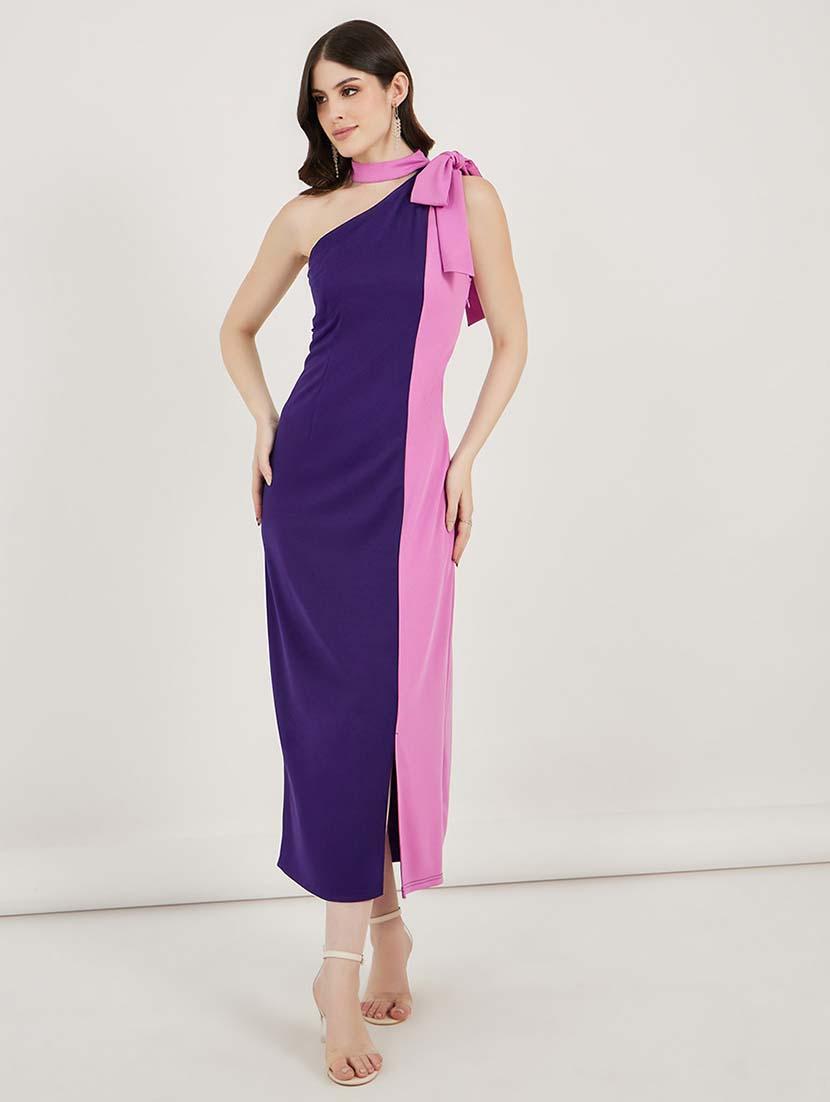 women ccolor blocked single shoulder sheath dress - 21692566 -  Standard Image - 1