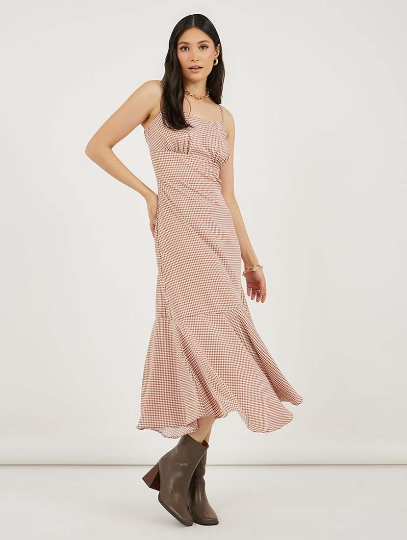 women checkered shoulder strap tiered dress - 21692567 - Standard Image - 1