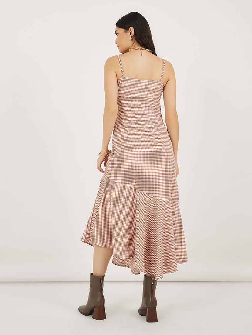 women checkered shoulder strap tiered dress - 21692567 - Standard Image - 4