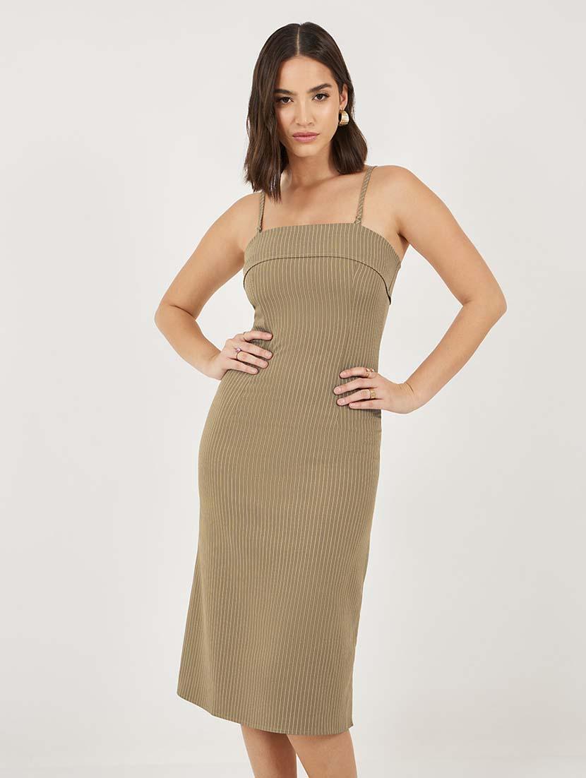 women striped shoulder strap sheath dress - 21692575 - Standard Image - 4