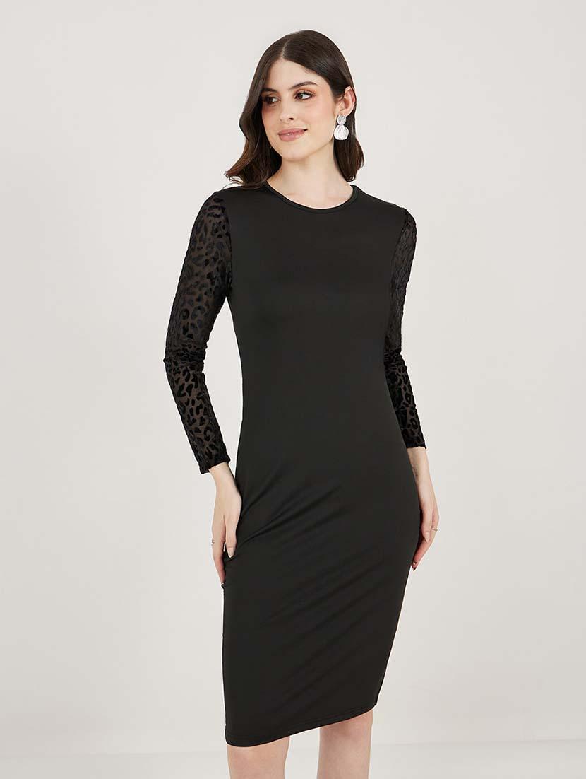 women solid puff sleeves bodycon dress - 21692576 - Standard Image - 1