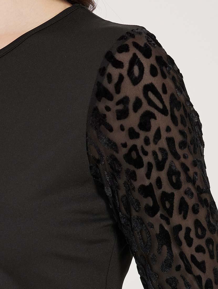 women solid puff sleeves bodycon dress - 21692576 - Standard Image - 4