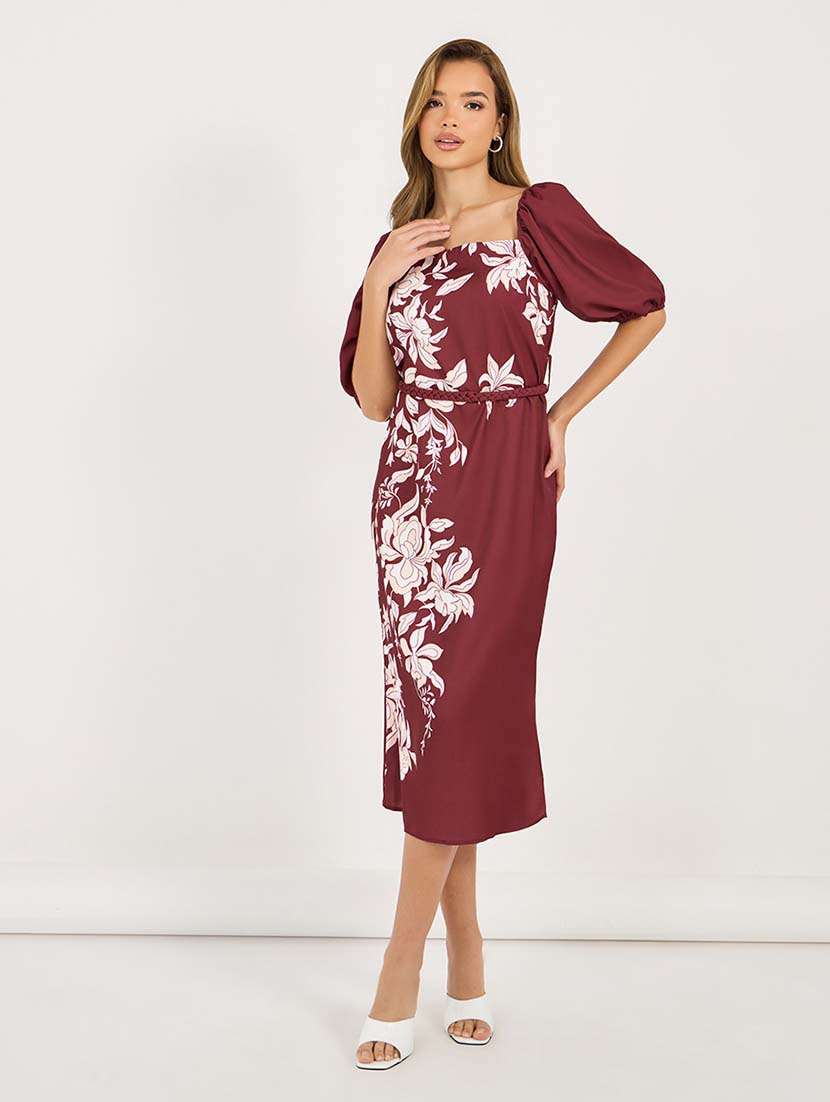 women floral print puff sleeves a-line dress - 21692581 -  Standard Image - 1