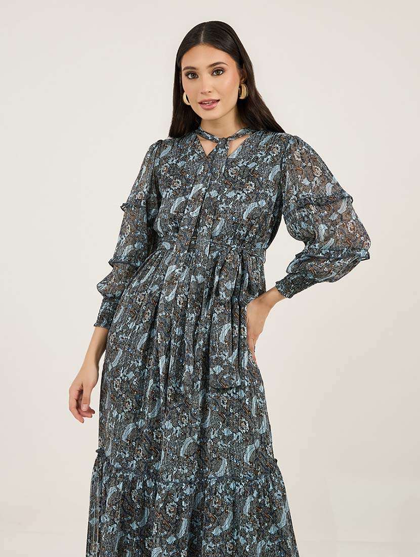 women printed puff sleeves tiered dress - 21692582 -  Standard Image - 4