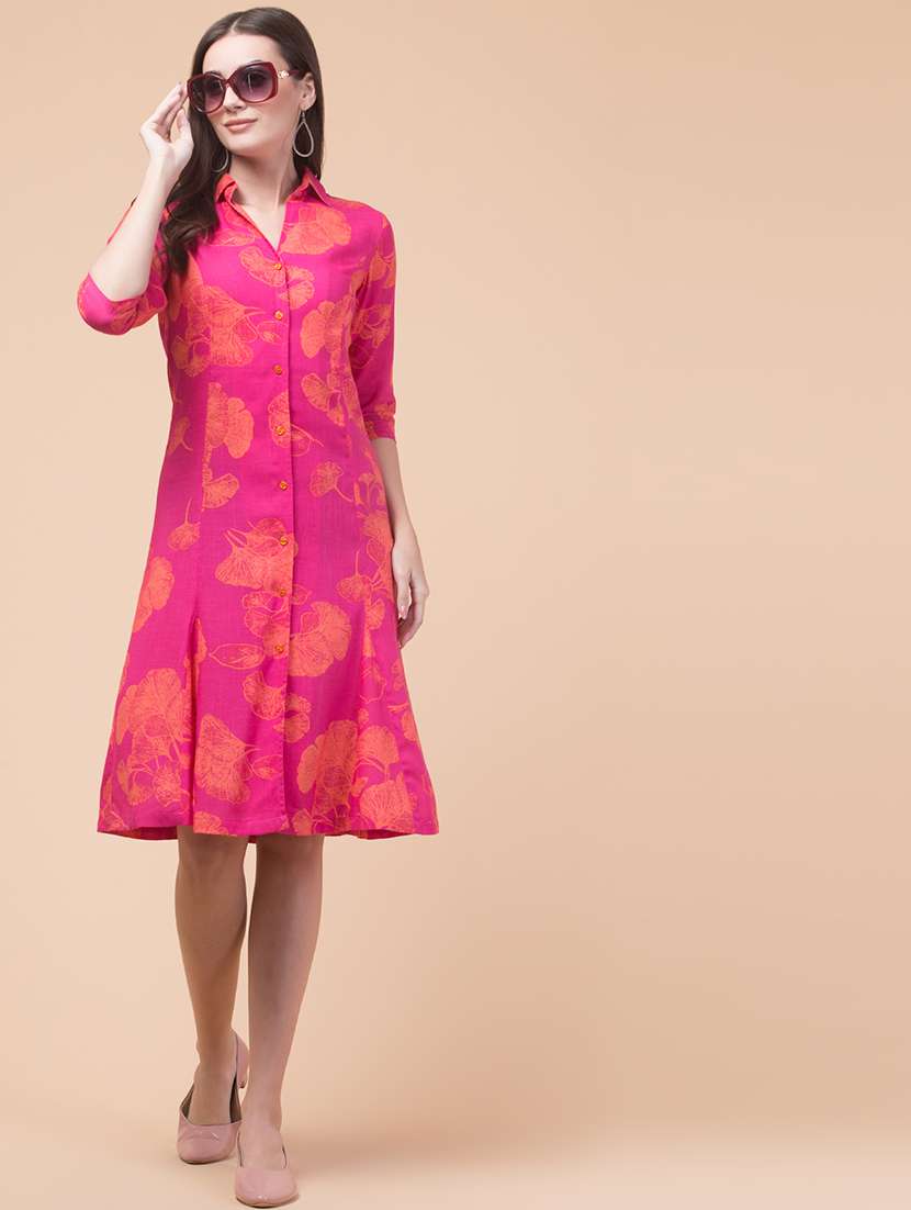women floral print collared shirt dress