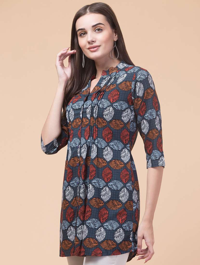 women printed mandarin neck a-line tunic - 21692640 -  Standard Image - 1