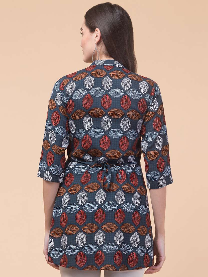 women printed mandarin neck a-line tunic - 21692640 -  Standard Image - 1