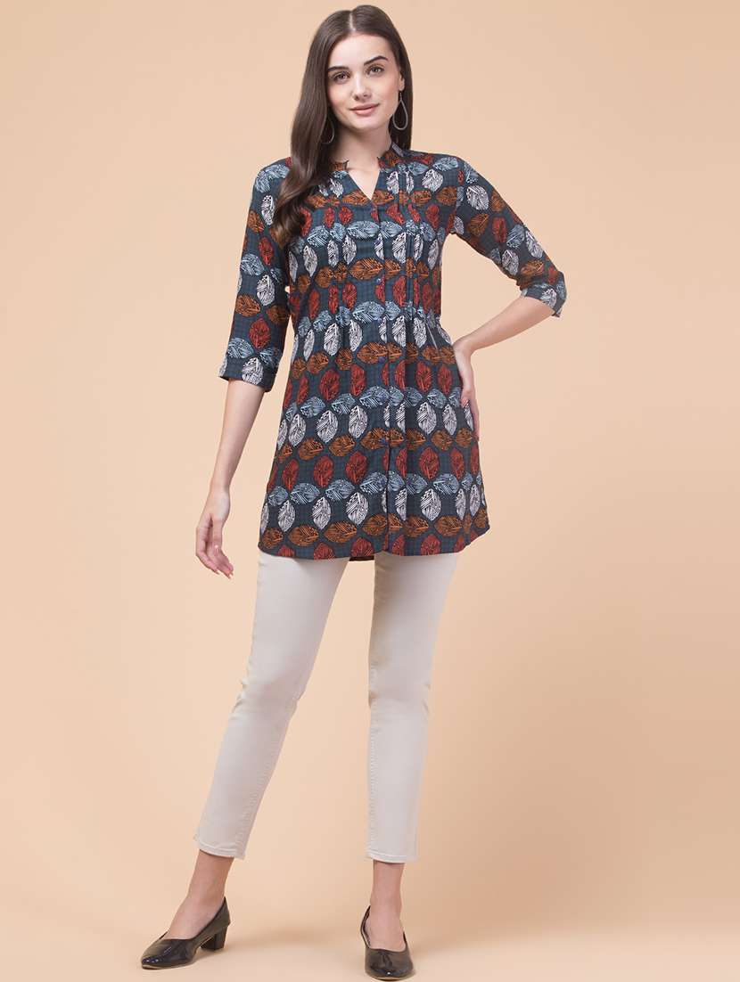 women printed mandarin neck a-line tunic - 21692640 -  Standard Image - 4