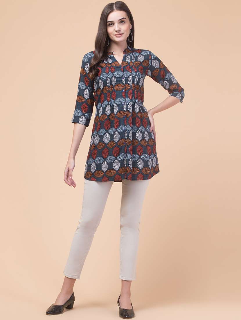 women printed mandarin neck a-line tunic - 21692640 -  Standard Image - 4