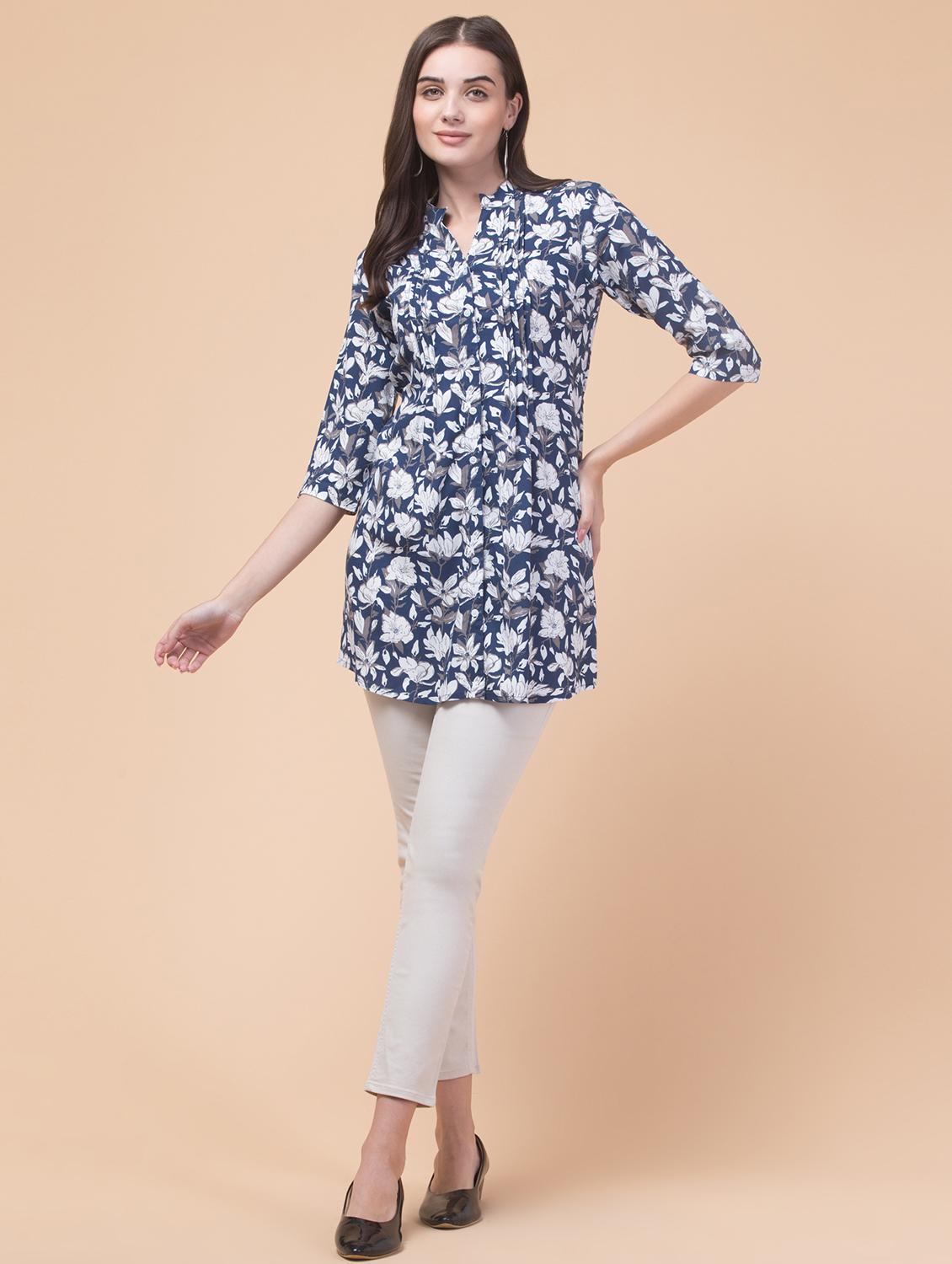 women floral printed mandarin neck tunic - 21692644 - Standard Image - 4