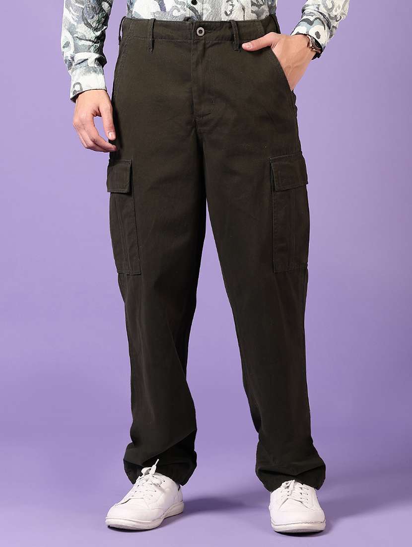 men solid mid rise cargo