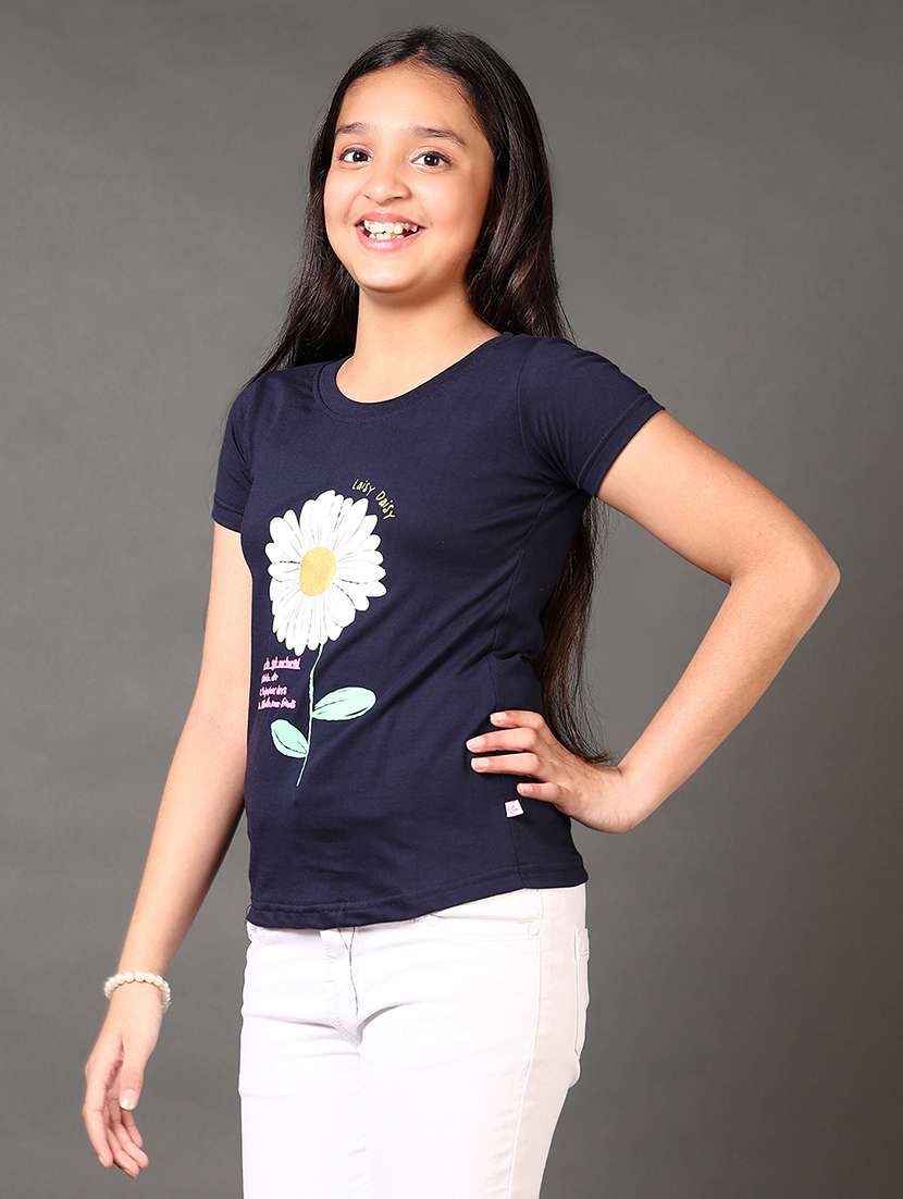 girls round neck front printed tee - 21692692 - Standard Image - 1